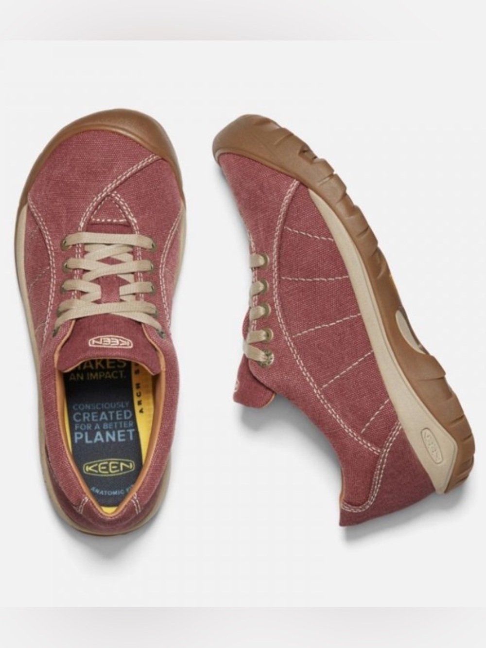 KEEN Women's Presidio Red Plaza Taupe Canvas Walking Shoes Size 7